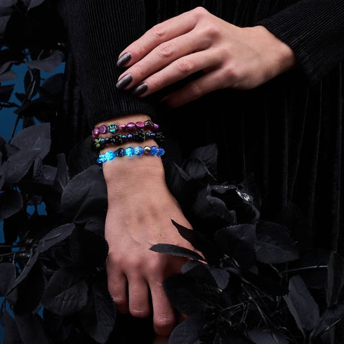 Unheimliche Gezeiten | 925 Sterling Silber | Glühwürmchen-Glas-Totenkopf-Armband